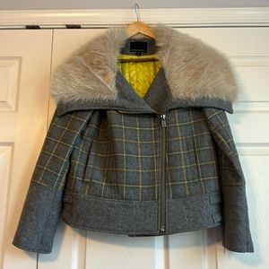 Banana Republic Plaid Coat with Faux Fur Collar